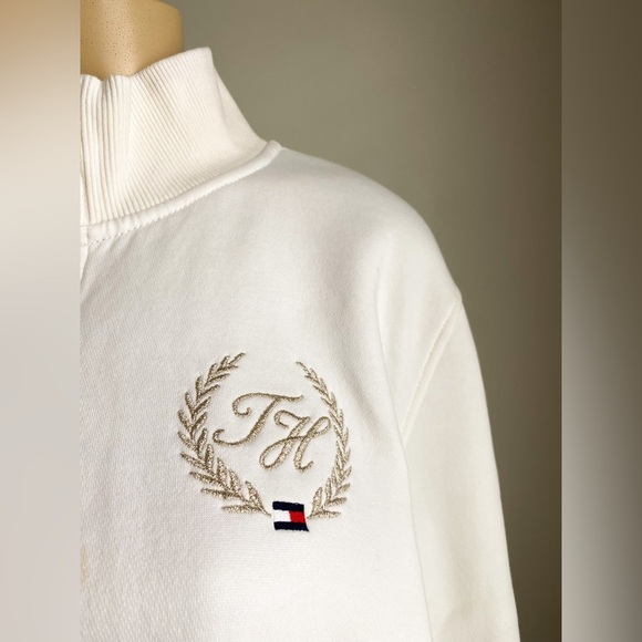 Tommy Hilfiger Logo White Pullover Crew Neck Sweatshirt Popover Zip Preppy XXL - Picture 5 of 9